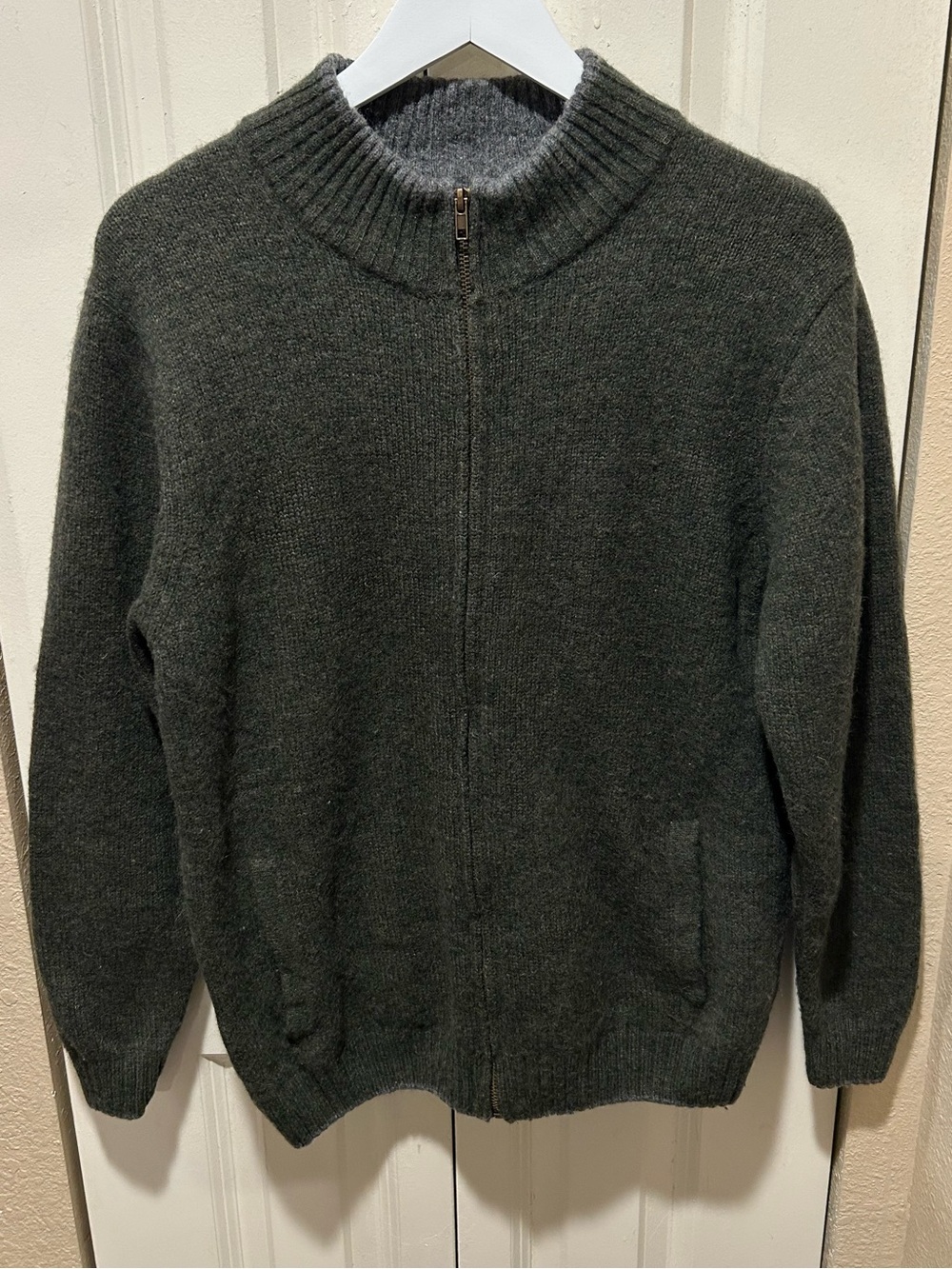 IrelandsEye 100% Wool Full Zip Men’s Sweater Green Heather , Medium